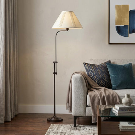 68" Bronze Adjustable Traditional Shaped Floor Lamp With Beige Empire Shade HomeRoots