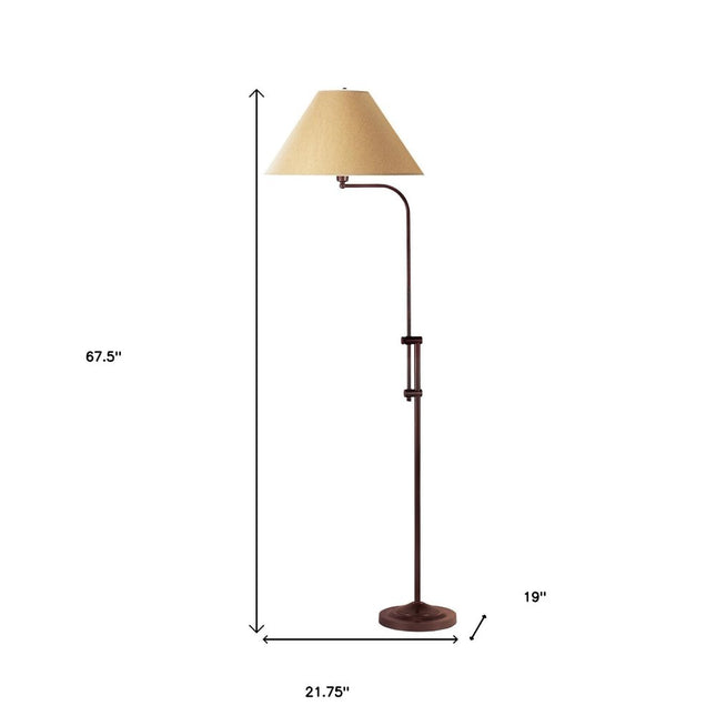 68" Rusted Adjustable Traditional Shaped Floor Lamp With Brown Empire Shade HomeRoots