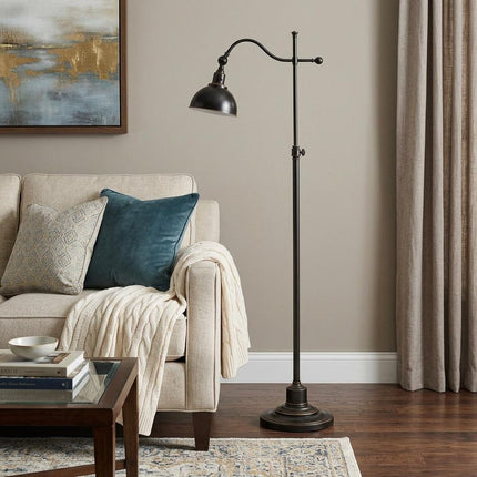 60" Bronze Adjustable Traditional Shaped Floor Lamp With Black Dome Shade HomeRoots
