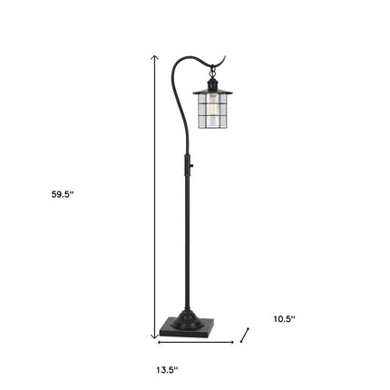 60" Antiqued Bronze Lantern Style Floor Lamp With Glass and Metal Shade HomeRoots