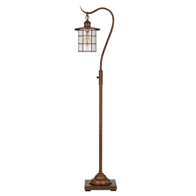 60" Rusted Traditional Shaped Floor Lamp With Rust Transparent Glass Drum Shade HomeRoots
