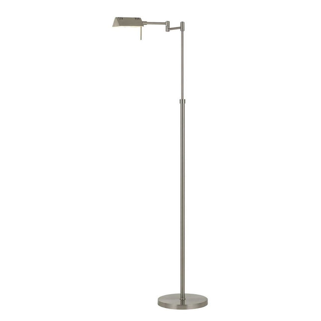 61" Nickel Metal Adjustable Swing Arm Floor Lamp With Gray Shade