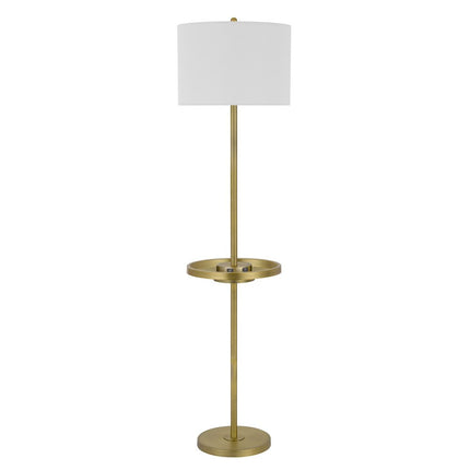62" Nickel Tray Table Floor Lamp With White Drum Shade HomeRoots