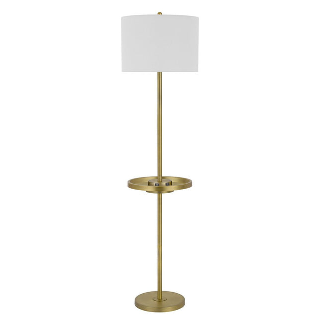 62" Nickel Tray Table Floor Lamp With White Drum Shade HomeRoots