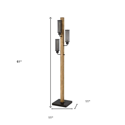 61" Brown Three Light Traditional Shaped Floor Lamp With Black Novelty Shade HomeRoots