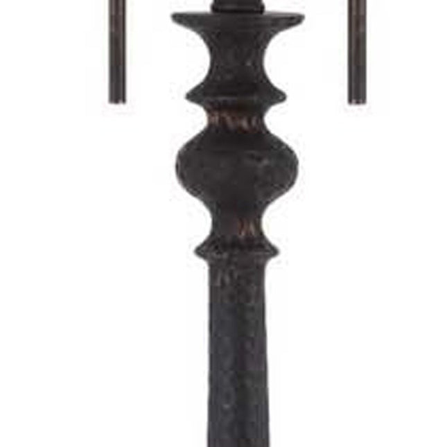 63" Rust Two Light Floor Lamp With Beige Fabric Square Shade