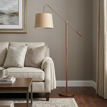 68" Rusted Adjustable Traditional Shaped Floor Lamp With Rust Drum Shade HomeRoots