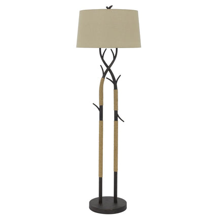 55" Black Metal And Rope Tree Branch Floor Lamp With Tan Fabric Shade HomeRoots