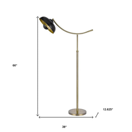 66" Bronze Adjustable Arc Floor Lamp With Bronze Dome Shade HomeRoots