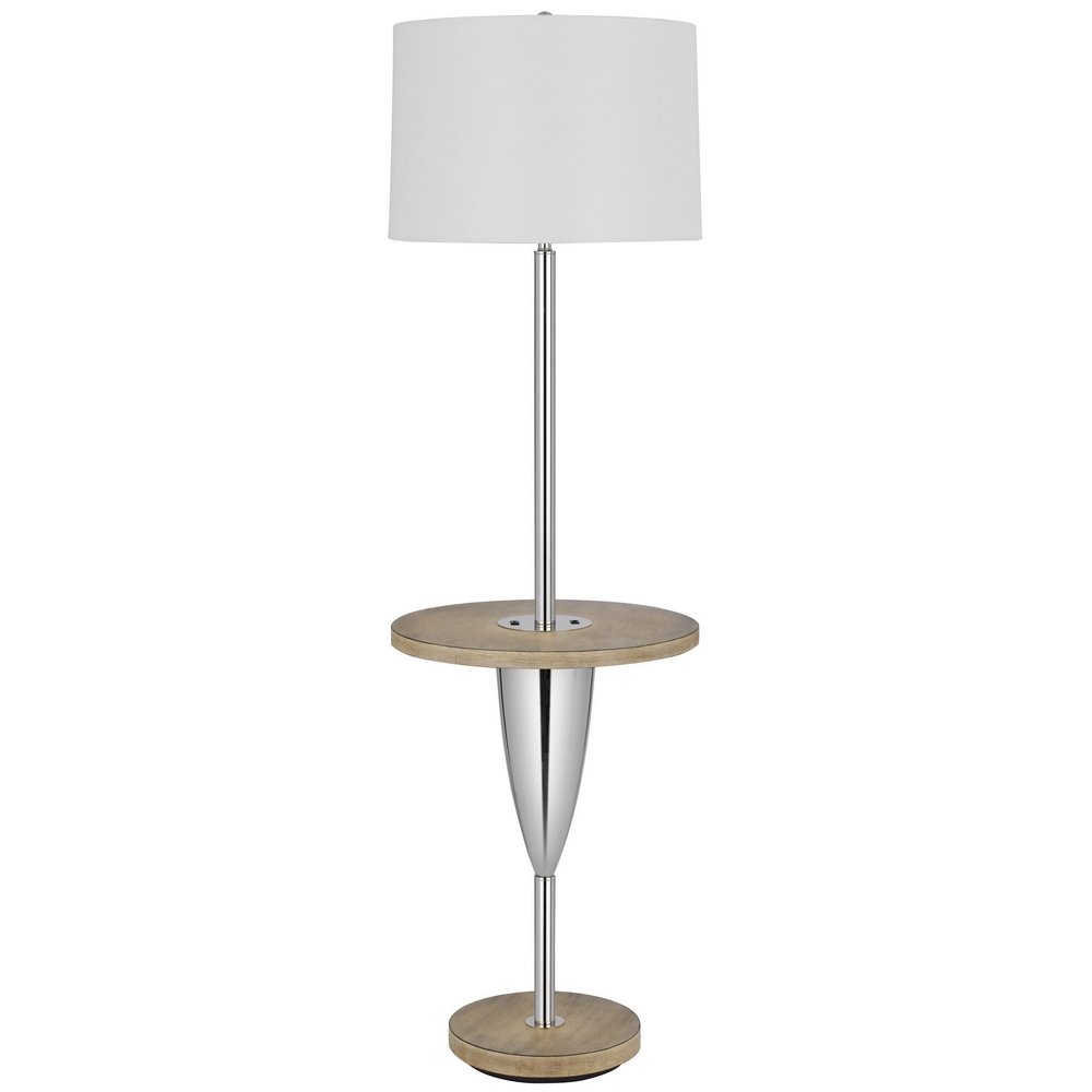 61" Chrome Tray Table Floor Lamp With White Square Shade