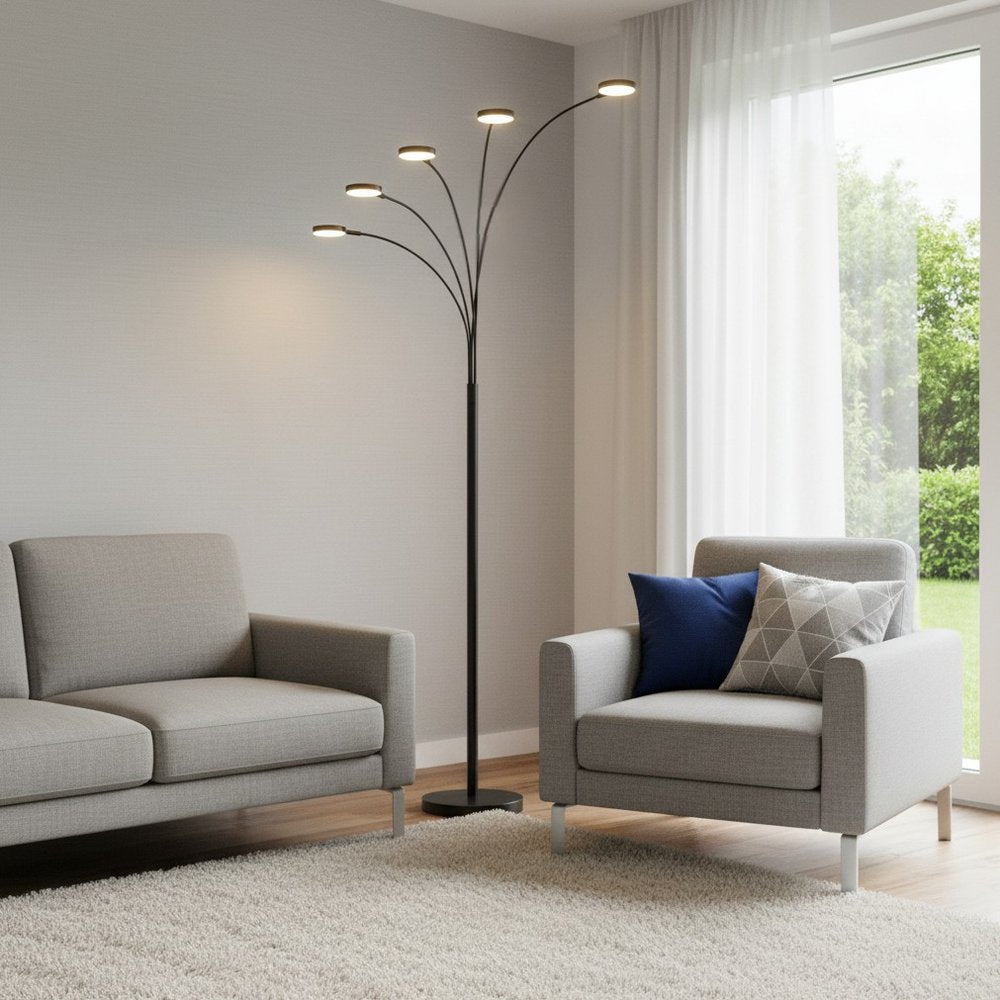 82" Bronze Five Light Led Arc Floor Lamp