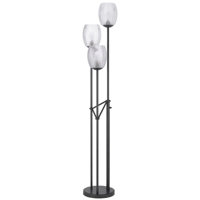 71" Black Three Light Traditional Shaped Floor Lamp With Clear Transparent Glass Novelty Shade HomeRoots