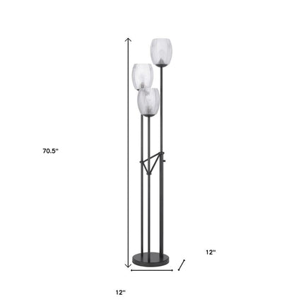 71" Black Three Light Traditional Shaped Floor Lamp With Clear Transparent Glass Novelty Shade HomeRoots