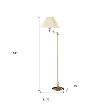 59" Bronze Metal Swing Arm Floor Lamp With Beige Fabric Empire Shade HomeRoots