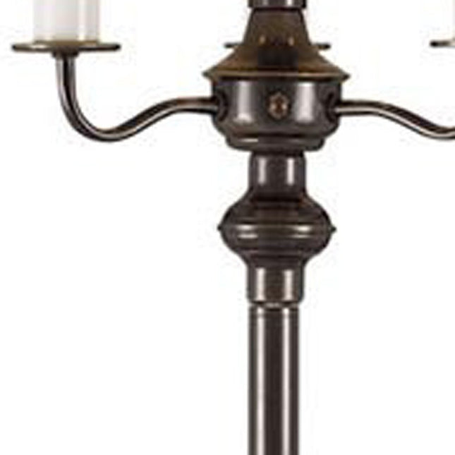 60" Bronze Metal Four Light Floor Lamp With Beige Fabric Square Shade HomeRoots