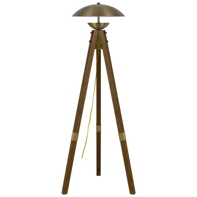55" Brass Tripod Floor Lamp With Antiqued Brass Dome Shade HomeRoots