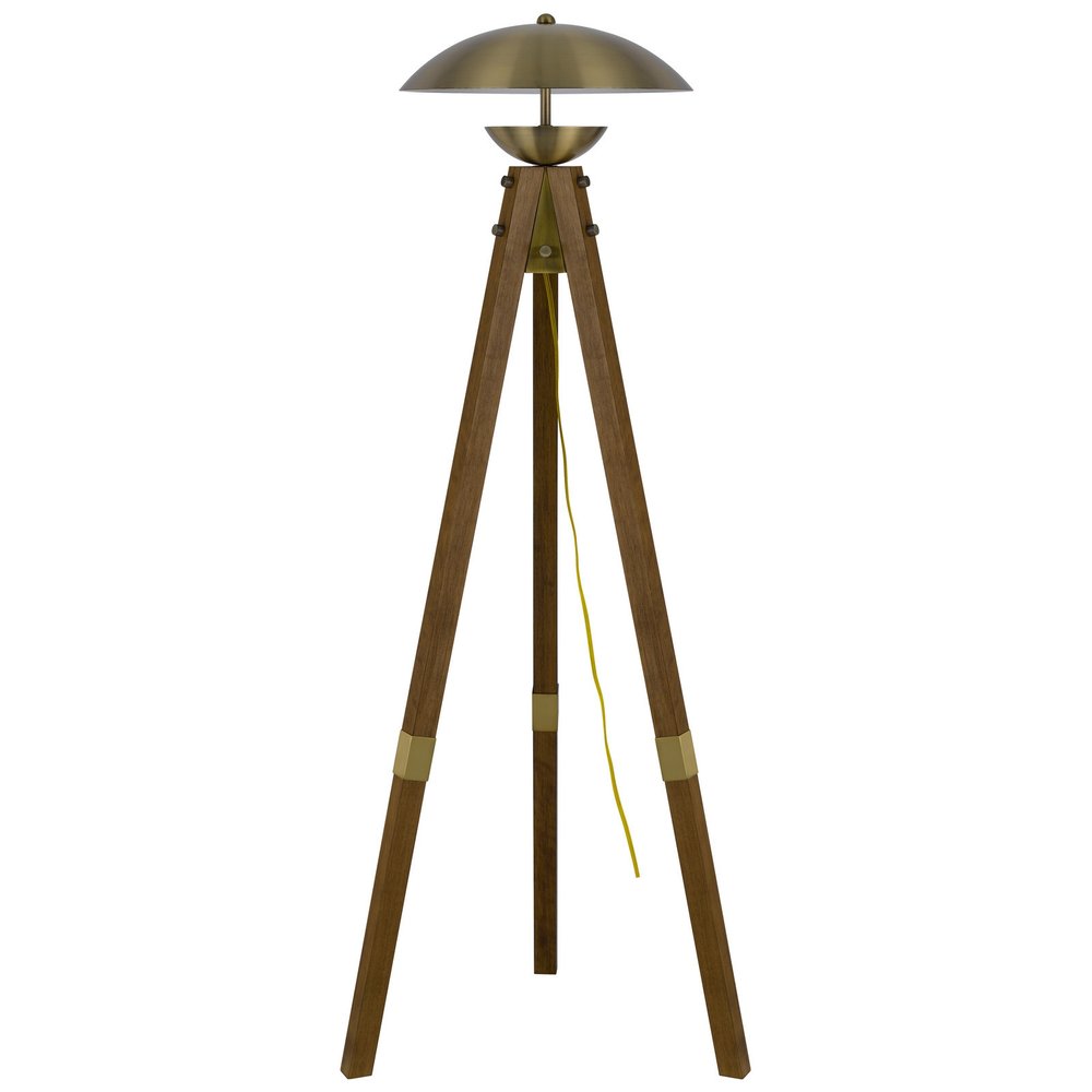 55" Brass Tripod Floor Lamp With Antiqued Brass Dome Shade