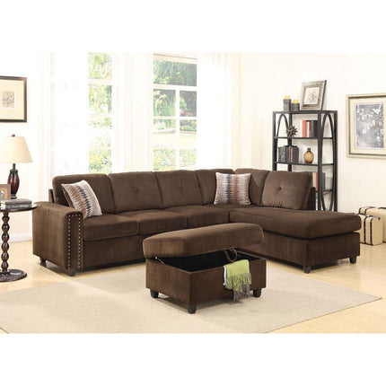 ACME 52700 Belville Sectional Sofa with Pillows (Reversible), Chocolate Velvet (1Set/2Ctn)