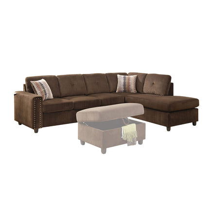 ACME 52700 Belville Sectional Sofa with Pillows (Reversible), Chocolate Velvet (1Set/2Ctn)