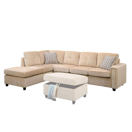 ACME 52705 Belville Sectional Sofa with Pillows (Reversible), Beige Velvet (1Set/2Ctn)