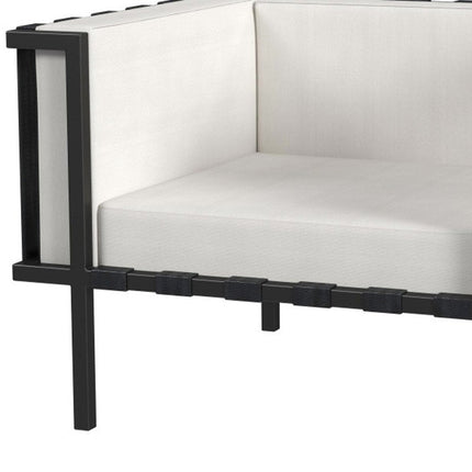 33" Black Metal Outdoor Arm Chair with Off White Cushion HomeRoots