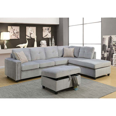 ACME 52713 Belville Ottoman with Storage, Gray Velvet ACME Furniture