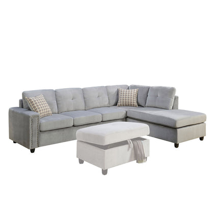 ACME 52710 Belville Sectional Sofa with Pillows (Reversible), Gray Velvet (1Set/2Ctn)