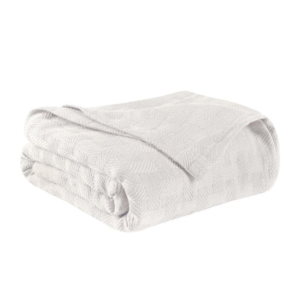 Queen White Cotton Basketweave Geometric Blanket HomeRoots