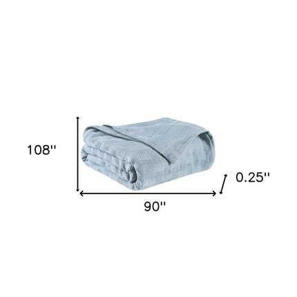 King Light Blue Cotton Basketweave Geometric Blanket HomeRoots