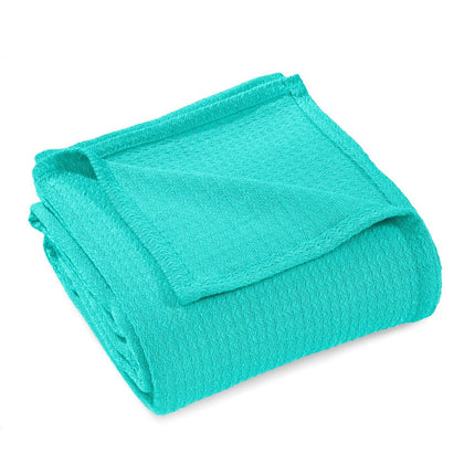 Queen Turquoise Cotton Waffle Weave Blanket HomeRoots