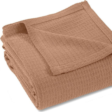 Twin Camel Cotton Waffle Weave Blanket HomeRoots