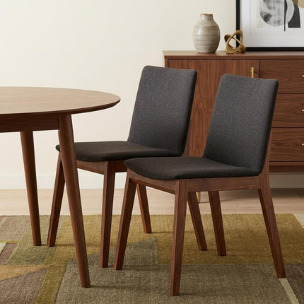 Set of Two Black and Walnut Upholstery Dining Side Chairs HomeRoots