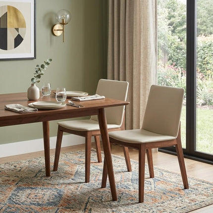 Set of Two White and Brown Faux Leather Dining Side Chairs HomeRoots