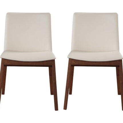 Set of Two White and Brown Faux Leather Dining Side Chairs HomeRoots