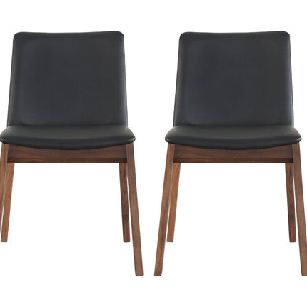 Set of Two Black and Walnut Upholstery Dining Side Chairs HomeRoots