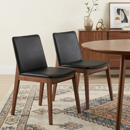 Set of Two Black and Walnut Upholstery Dining Side Chairs HomeRoots
