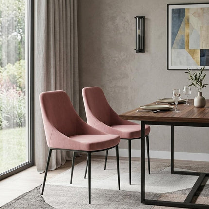 Set of Two Pink and Black Velvet Dining Side Chairs HomeRoots