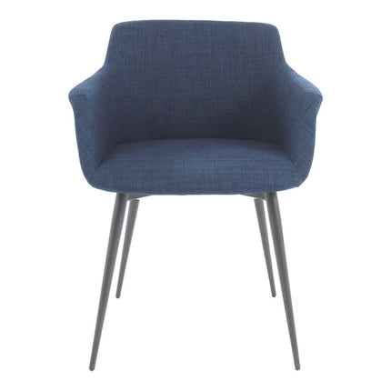 Set of Two Blue and Silver Fabric Dining Arm Chairs HomeRoots
