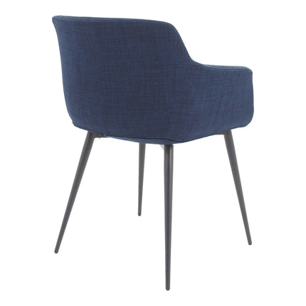 Set of Two Blue and Silver Fabric Dining Arm Chairs HomeRoots