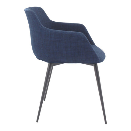 Set of Two Blue and Silver Fabric Dining Arm Chairs HomeRoots