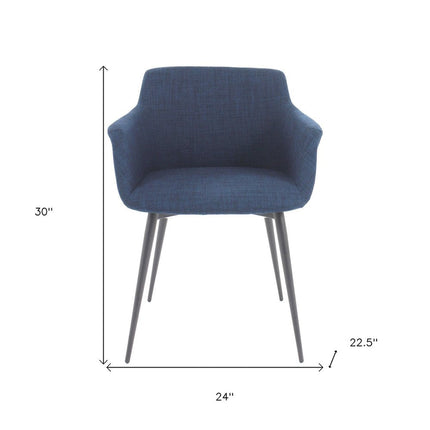 Set of Two Blue and Silver Fabric Dining Arm Chairs HomeRoots