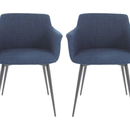 Set of Two Blue and Silver Fabric Dining Arm Chairs HomeRoots