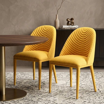 Set of Two Yellow Fabric Dining Side Chairs HomeRoots