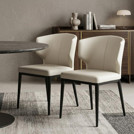 Set of Two Beige and Black Faux Leather Wing Back Dining Side Chairs HomeRoots