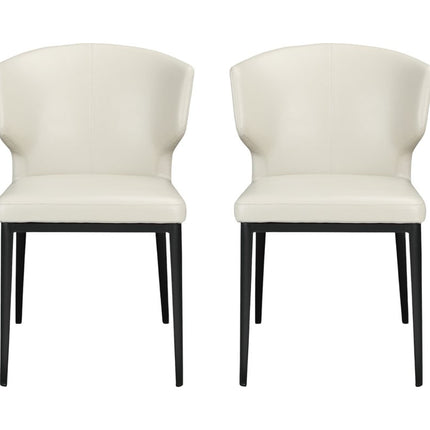Set of Two Beige and Black Faux Leather Wing Back Dining Side Chairs HomeRoots
