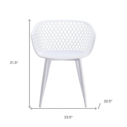 Set of Two White Heavy Duty Plastic Dining Arm Chairs HomeRoots