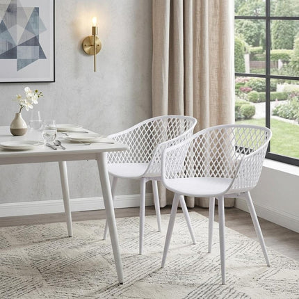 Set of Two White Heavy Duty Plastic Dining Arm Chairs HomeRoots