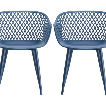 Set of Two Blue Heavy Duty Plastic Dining Arm Chairs HomeRoots