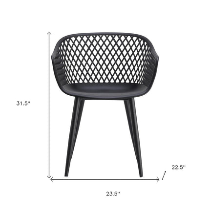 Set of Two Black Heavy Duty Plastic Dining Arm Chairs HomeRoots