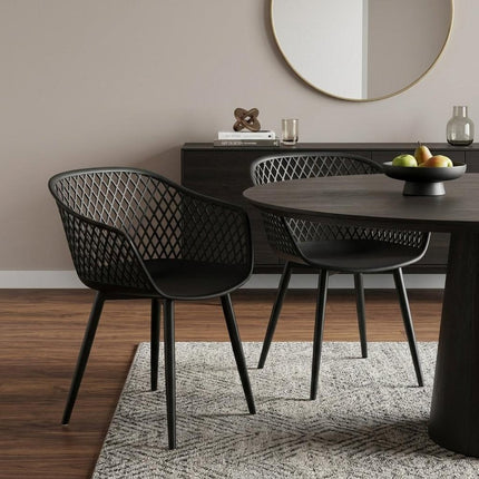 Set of Two Black Heavy Duty Plastic Dining Arm Chairs HomeRoots